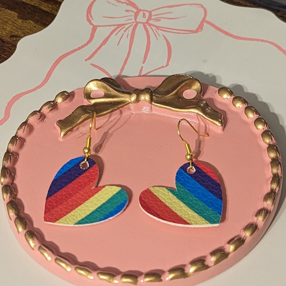 Faux Leather Rainbow Heart Earrings NEW!